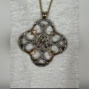 STELLA & Dot Wesley Two-Tone Necklace Pendant Rhinestone 30"+2"